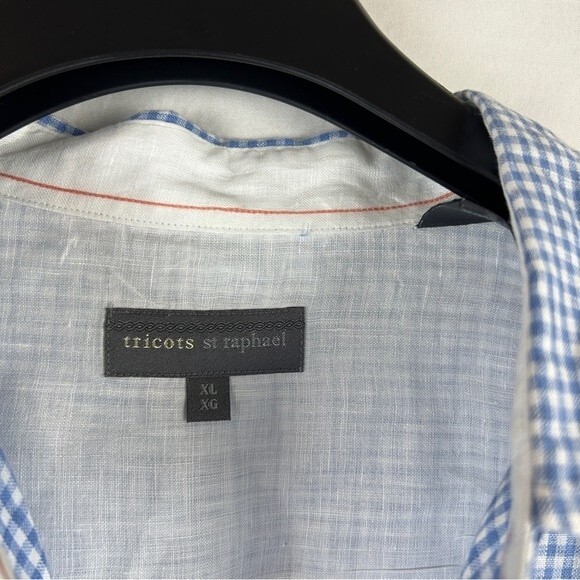 Tricots St Raphael 100% linen button Gingham shirt XL - Picture 2 of 6